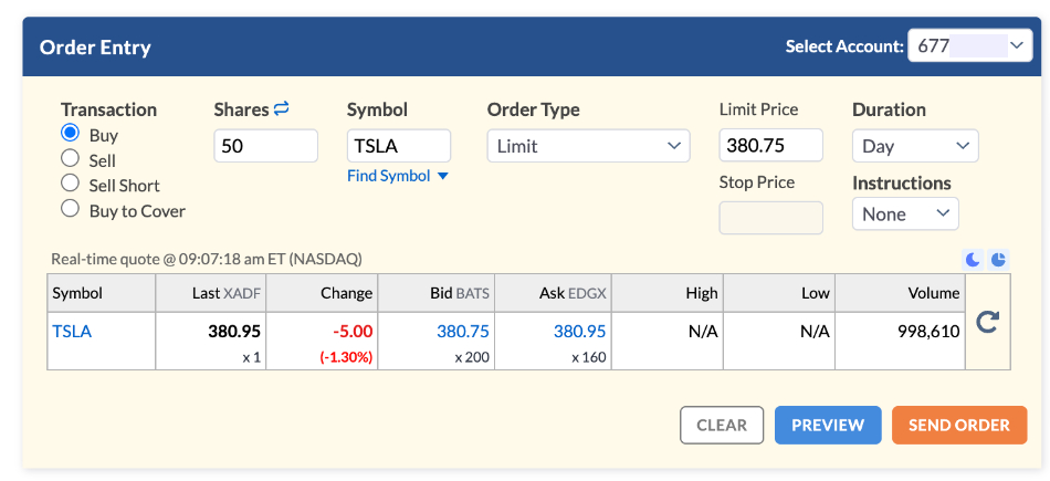 Realizando un nuevo pedido en la plataforma Firstrade
