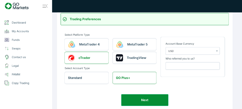 Configuración de una cuenta de trading de GO Markets