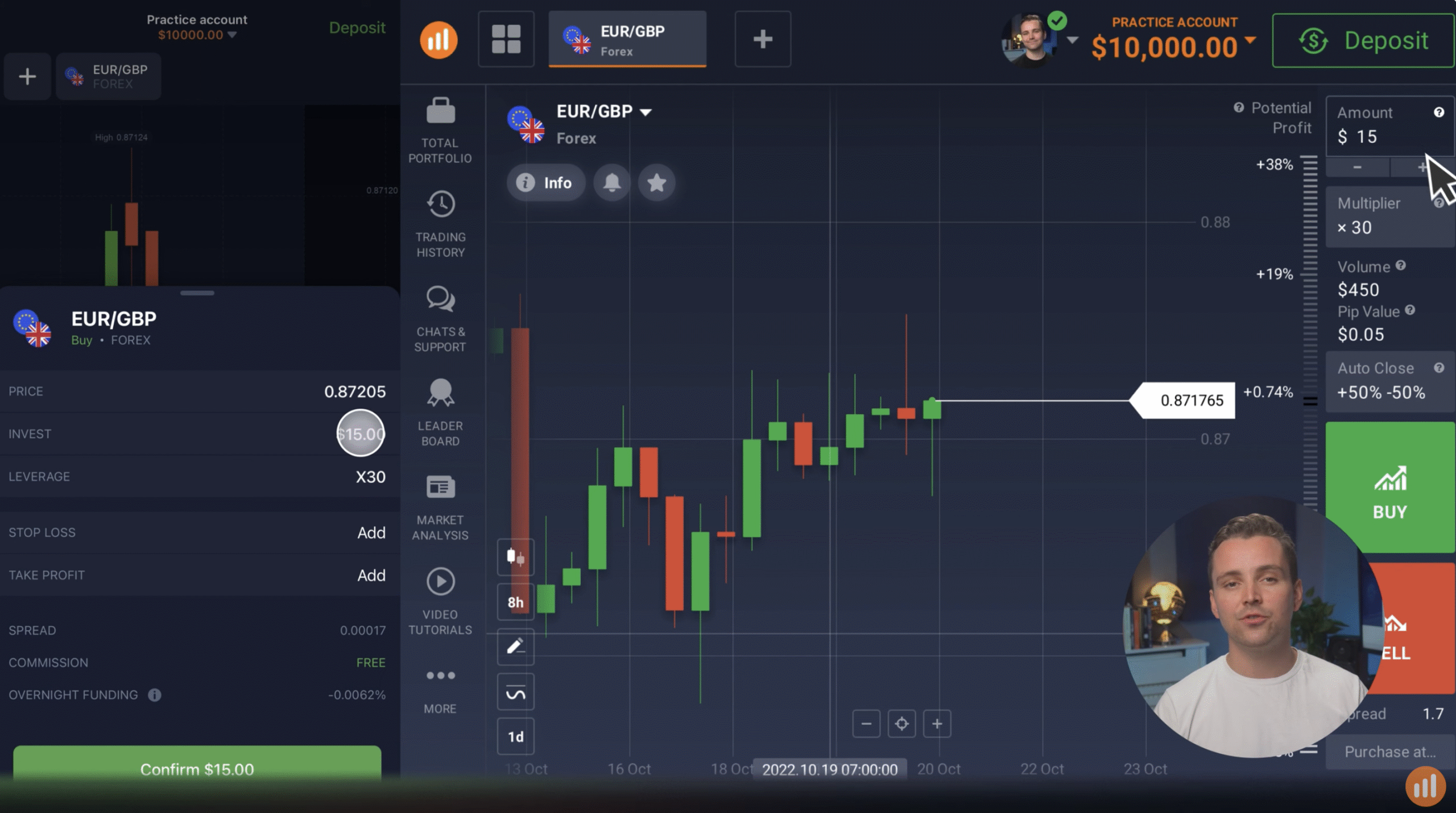 Screenshot showing an IQ Option educational video