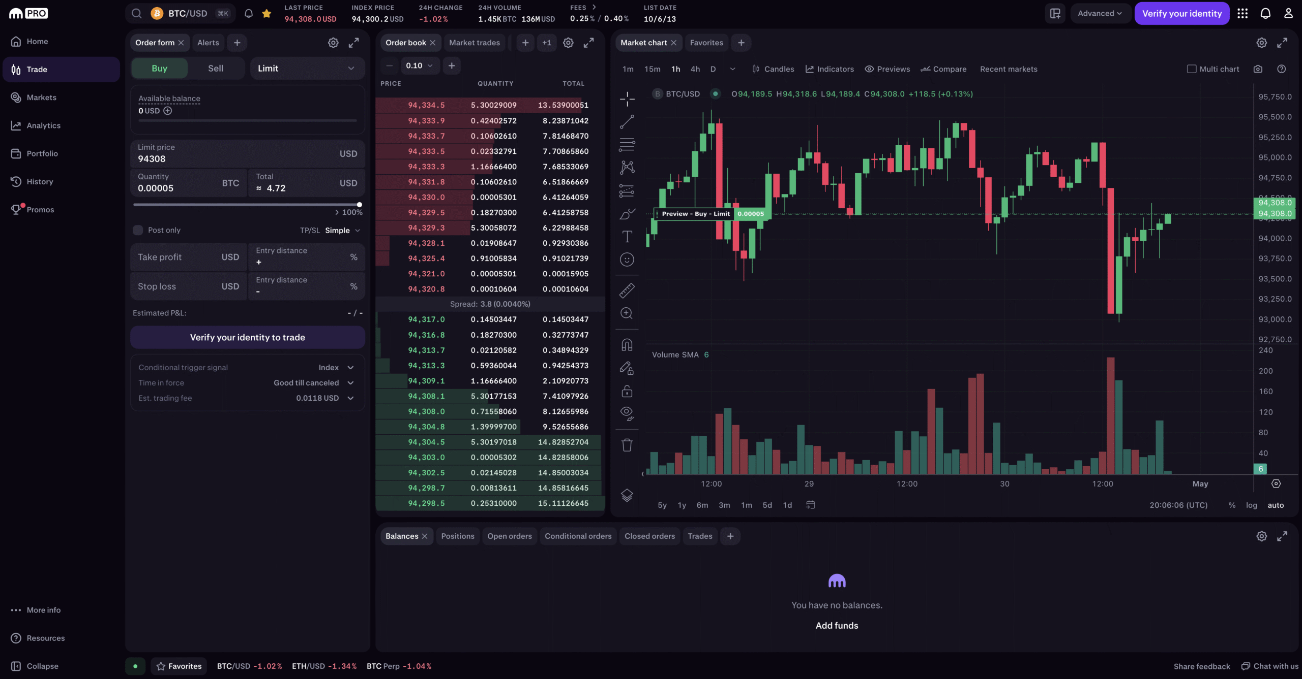 Screenshot showing Kraken Pro Platform