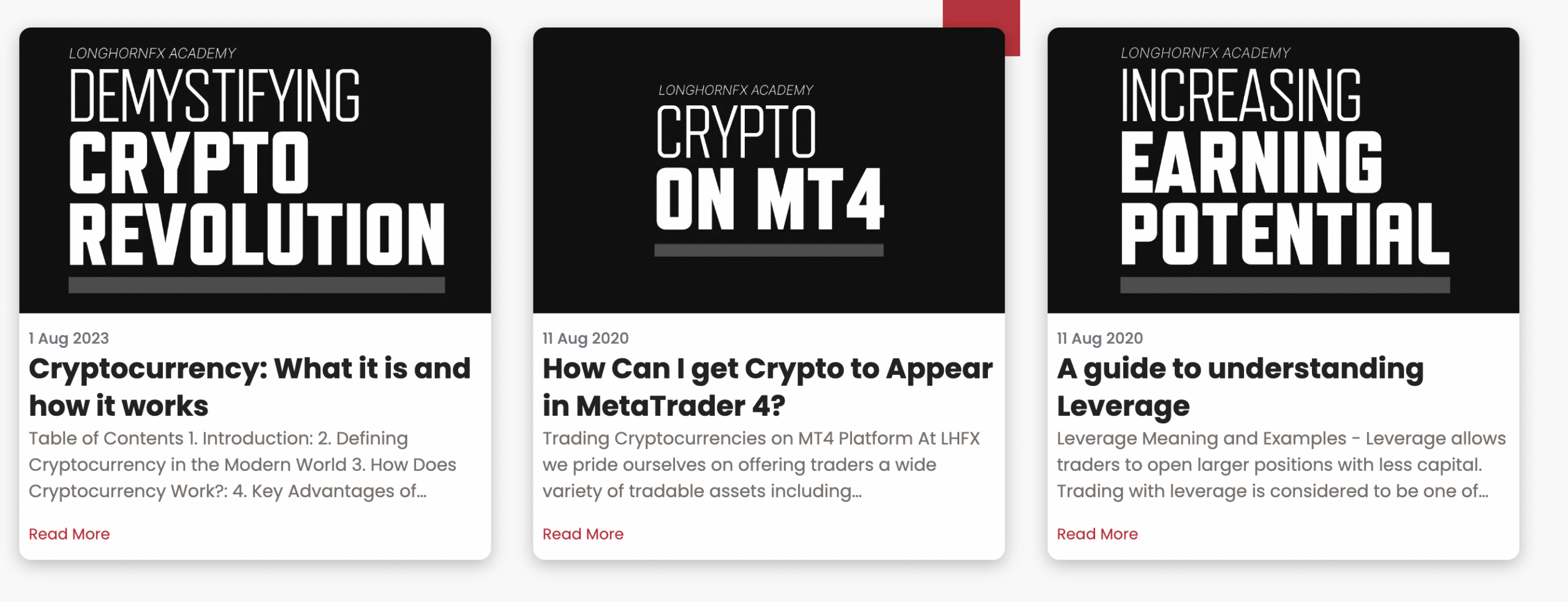 Screenshot showing LHFX's education material