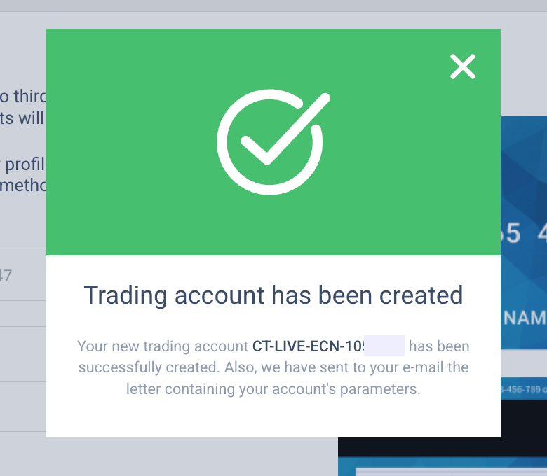 Confirmación de configuración de cuenta en LiteFinance EU