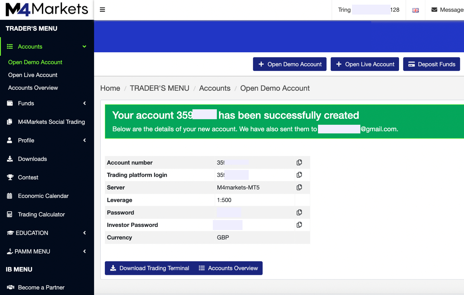 M4Markets account setup
