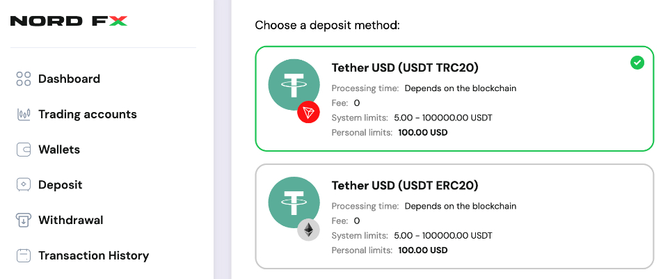 NordFX deposit portal