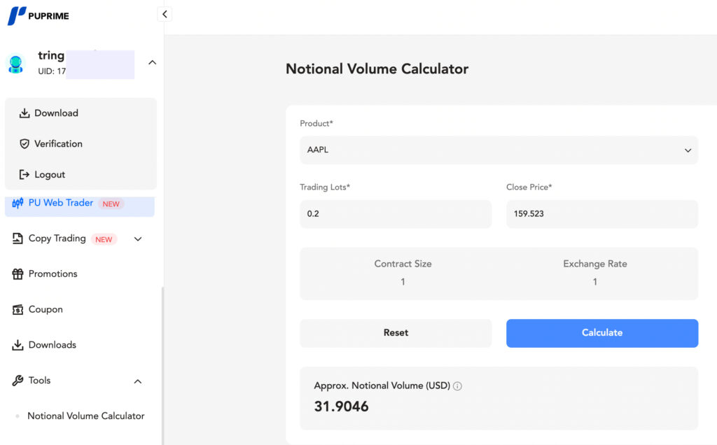 Calculadora nocional de PU Prime