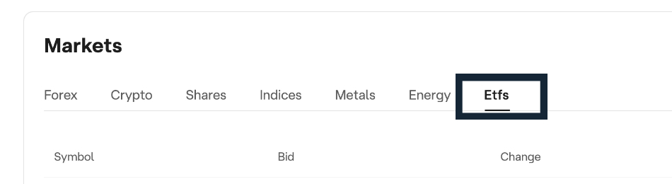 ETF typo in Ultima Markets client area