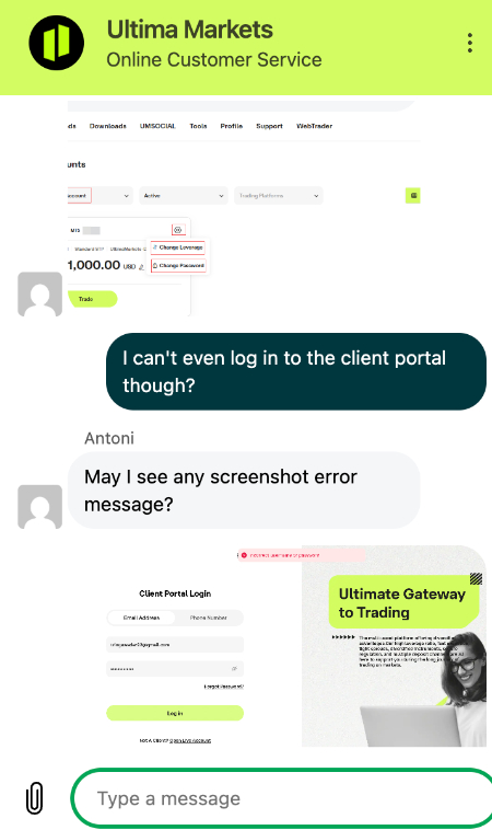 Live chat conversation with Ultima Markets