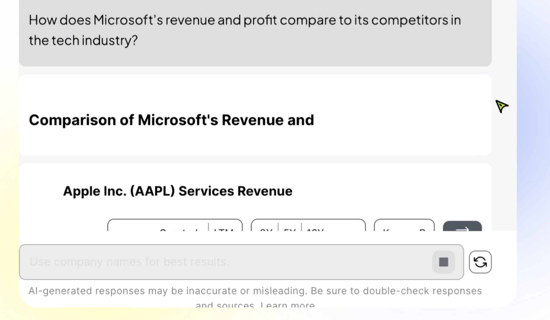 Asking FirstradeGPT question about Microsoft financials