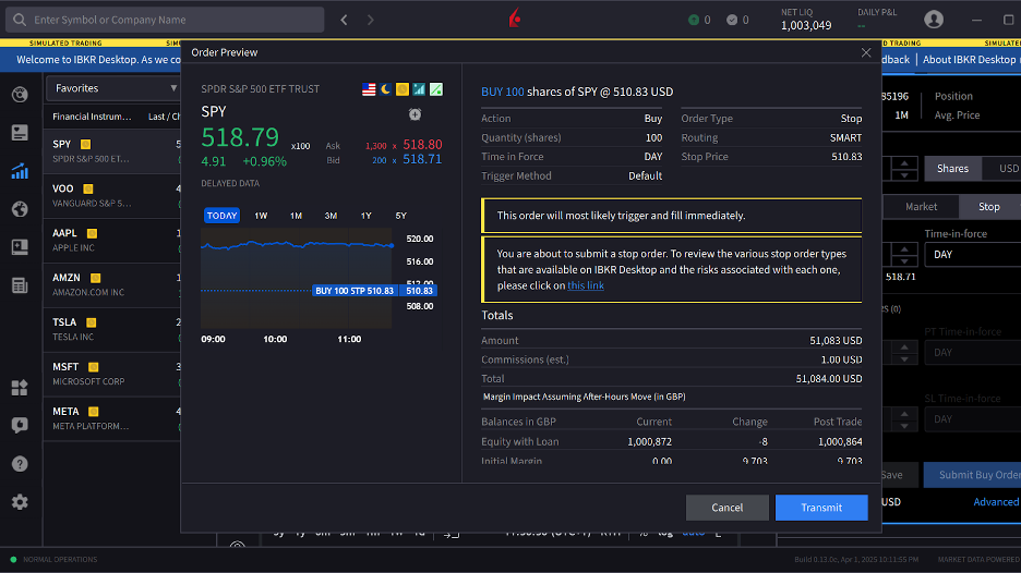 Configuring a bracket order on IBKR's trading software
