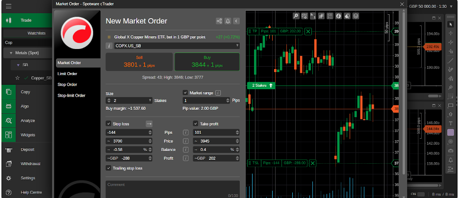 Copper trading on Pepperstone's cTrader platform