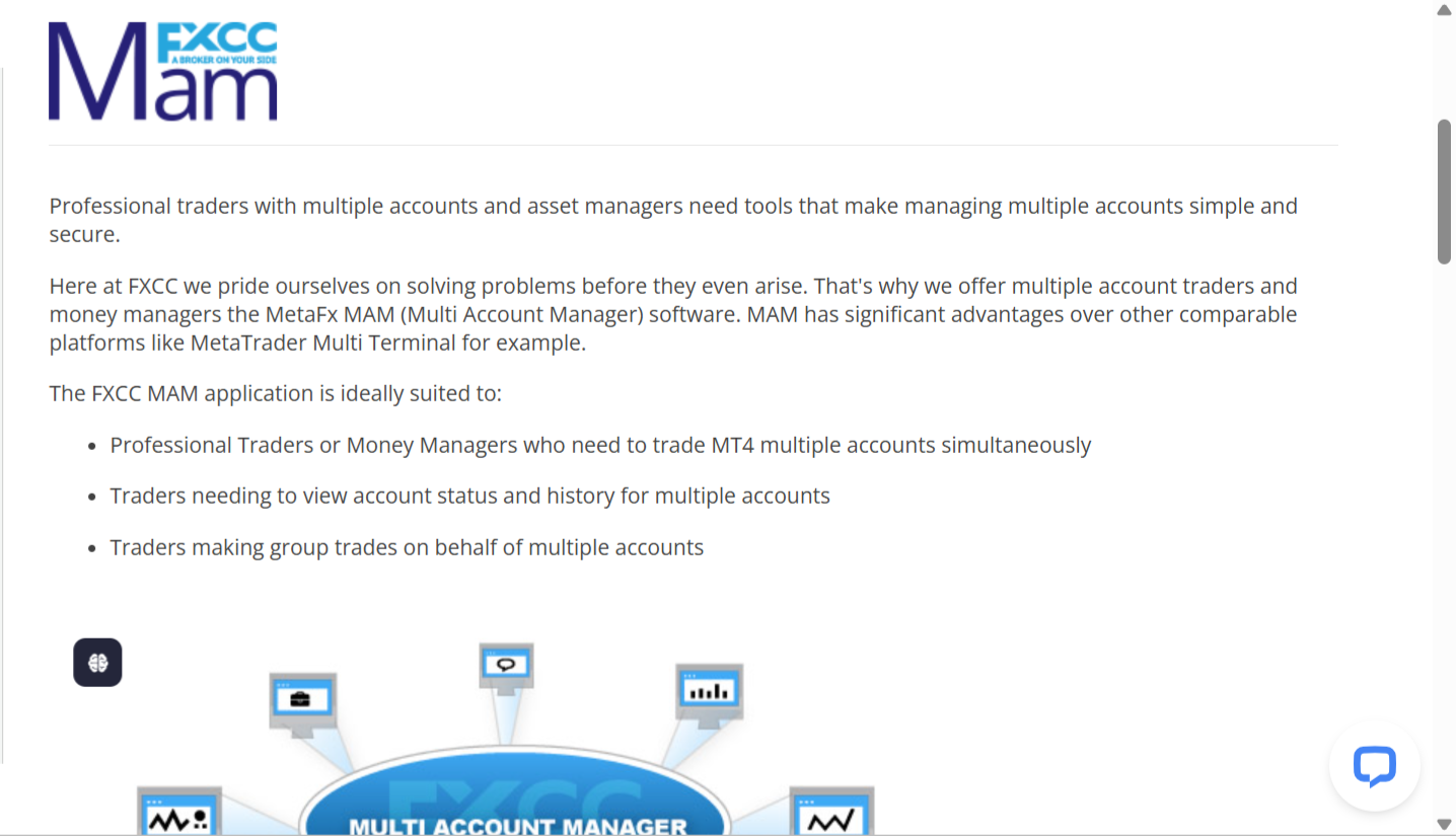 MAM account info at FXCC