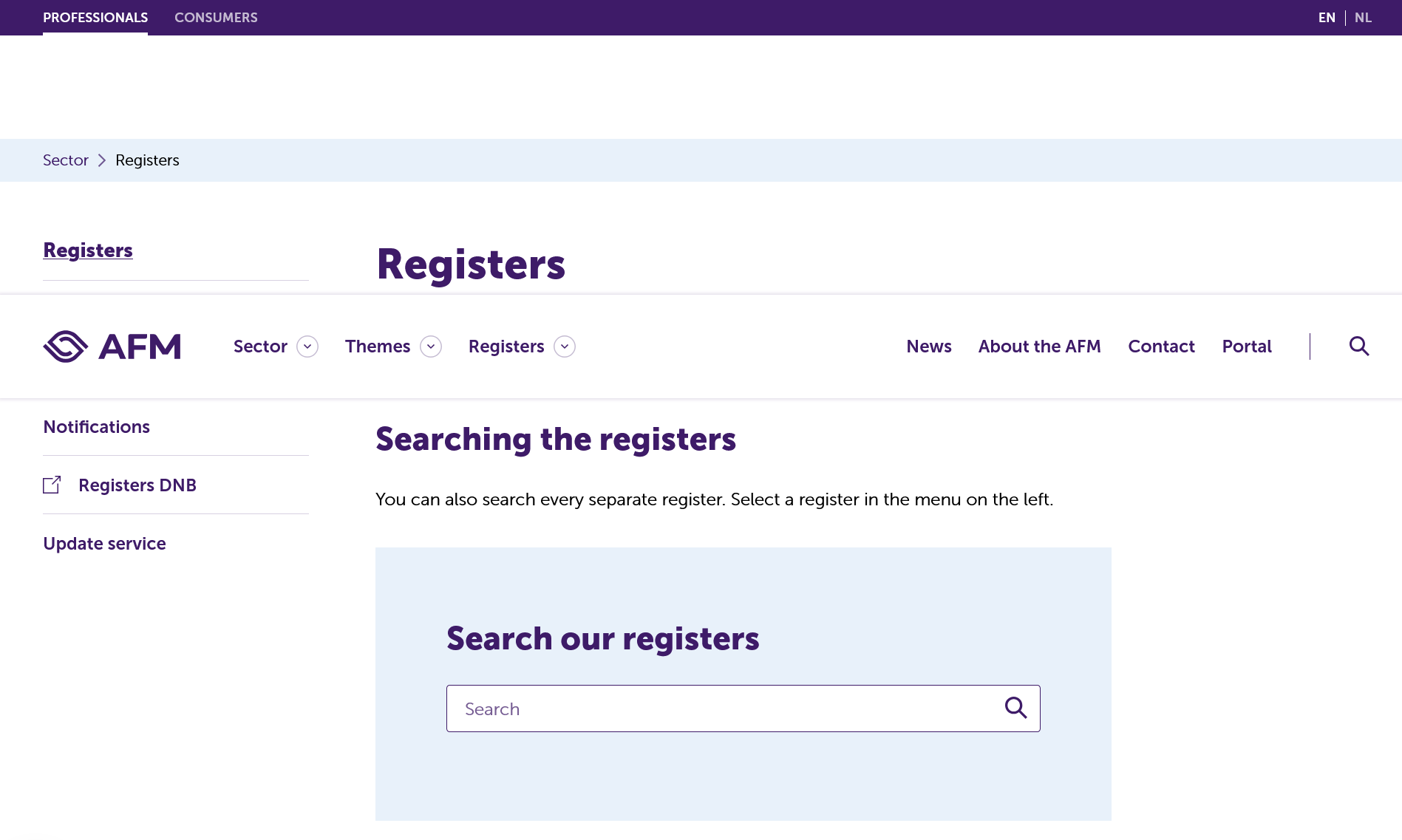 AFM's Registers page