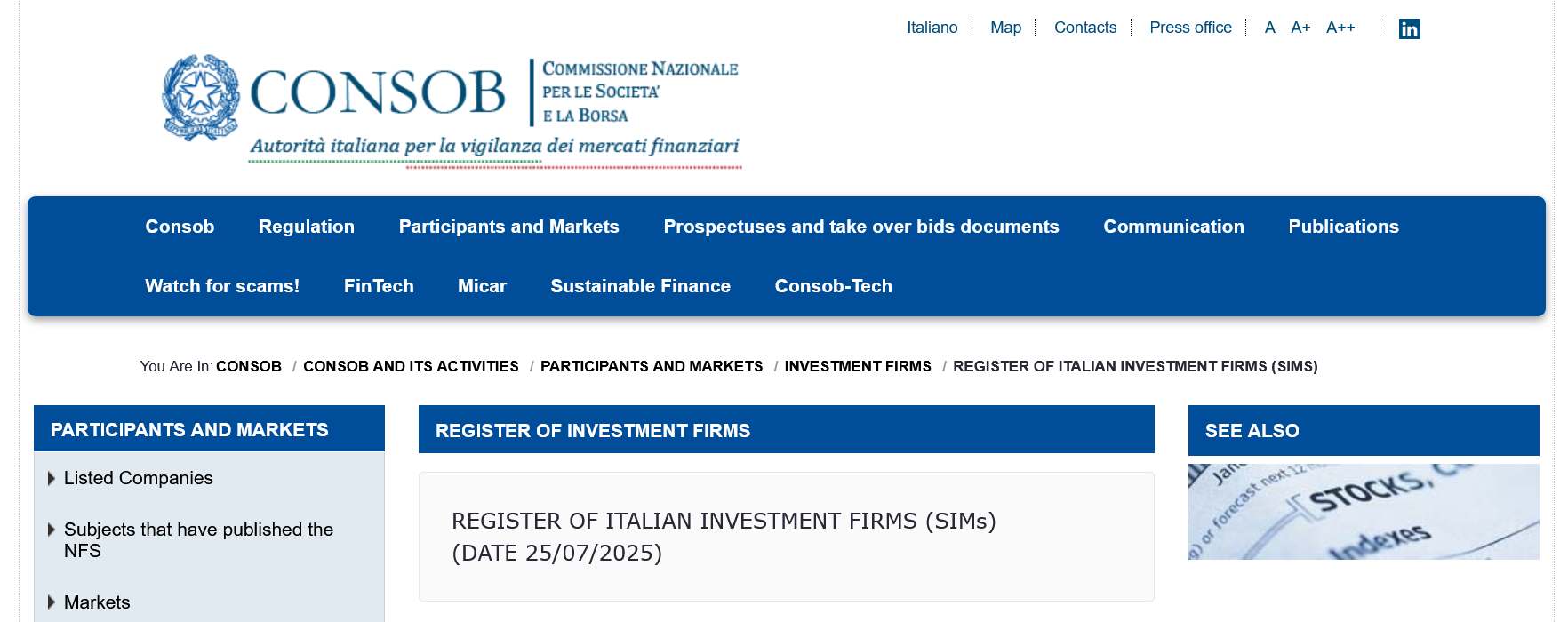 CONSOB's Register of Italian Investment Firms (SIMs)