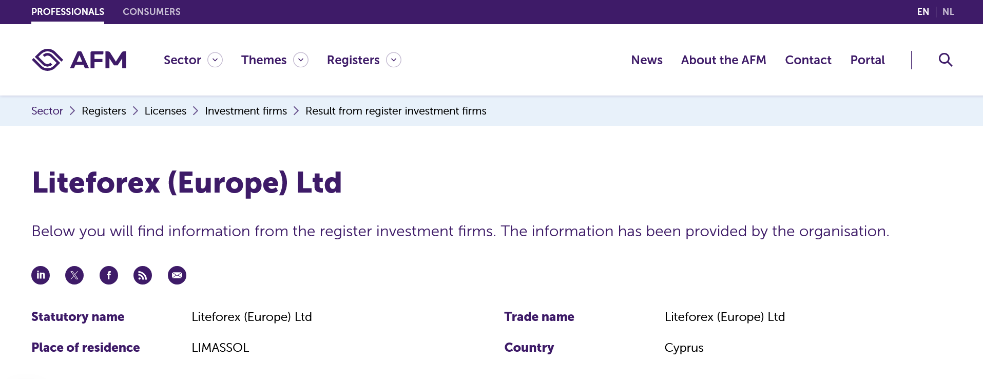 Detailed SFM search results for LiteForex Europe