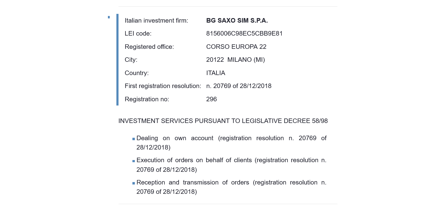 Directa's entry on The Register of Italian Investment Firms (SIMs)