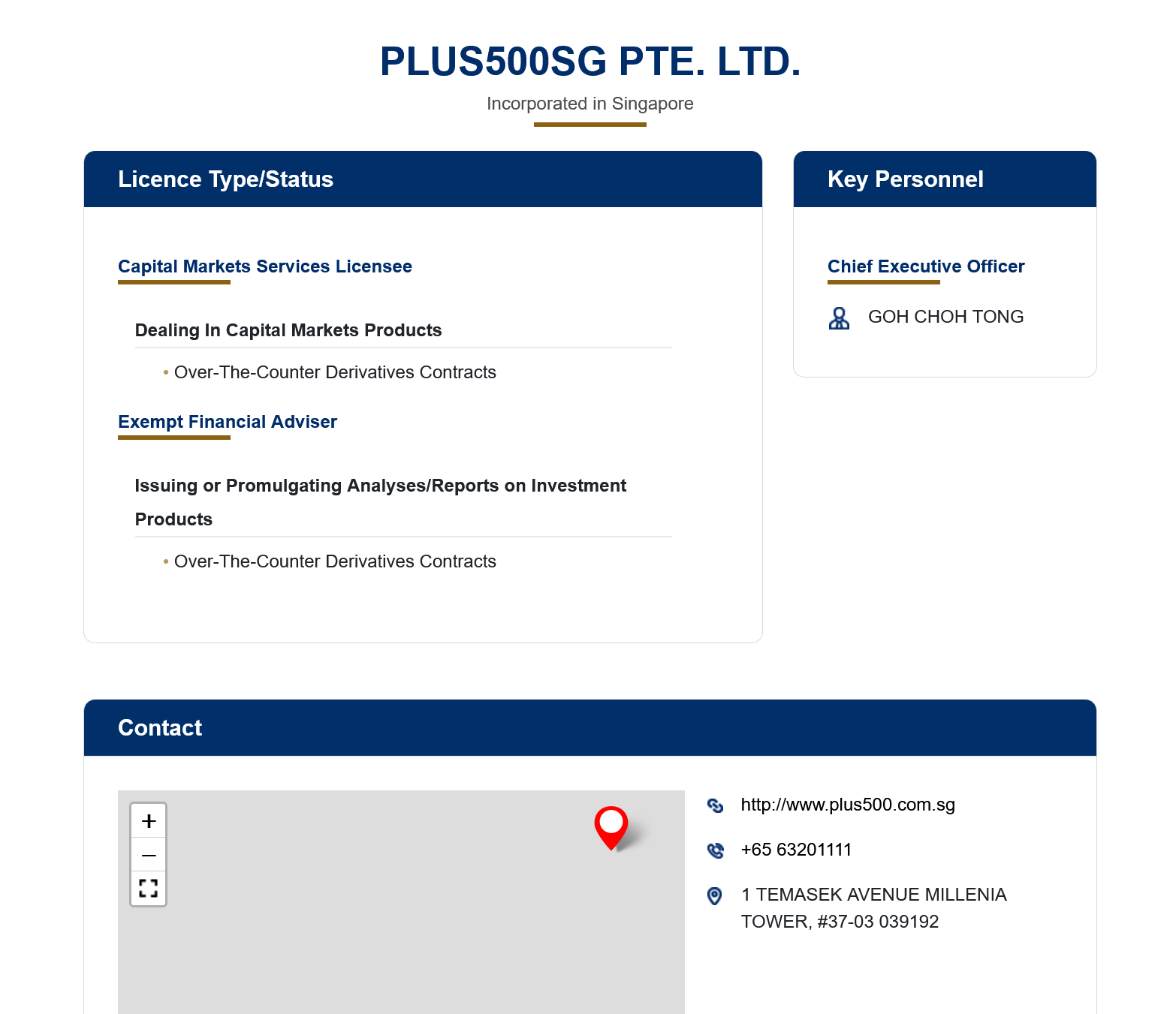 Plus500's full profile on the licensed firm's directory