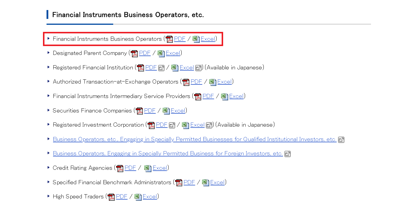 Using the JFSA website to locate Dukascopy