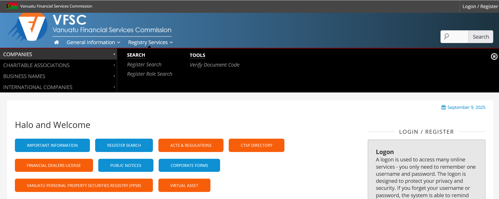 VFSC's Register Search