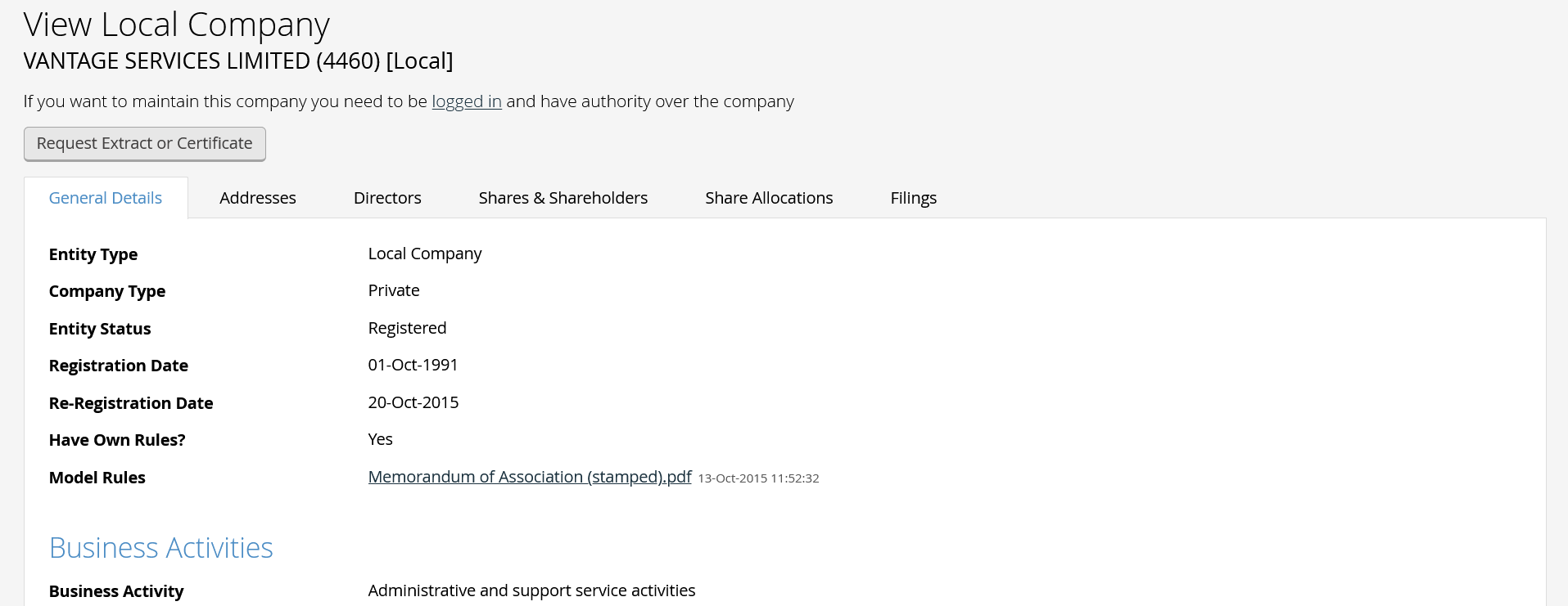 Vantage Services' regulatory profile.