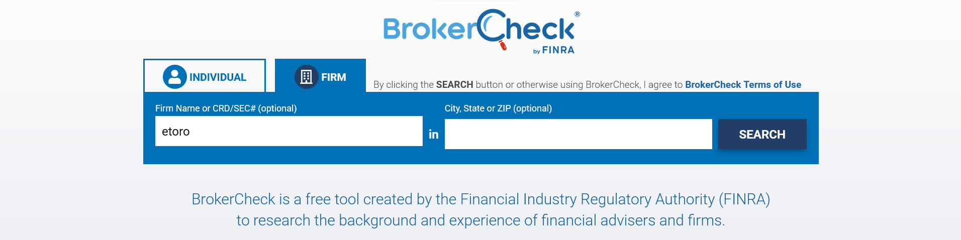 Finding eToro USA on the FINRA BrokerCheck