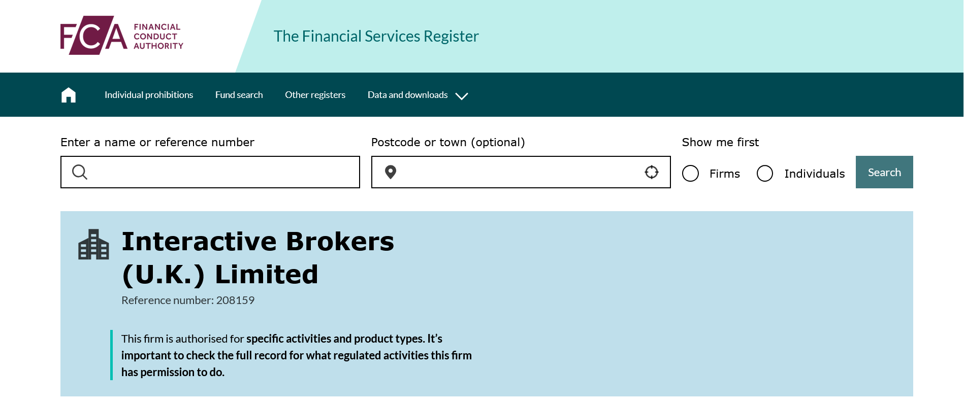 Finding Interactive Brokers on the FCA website