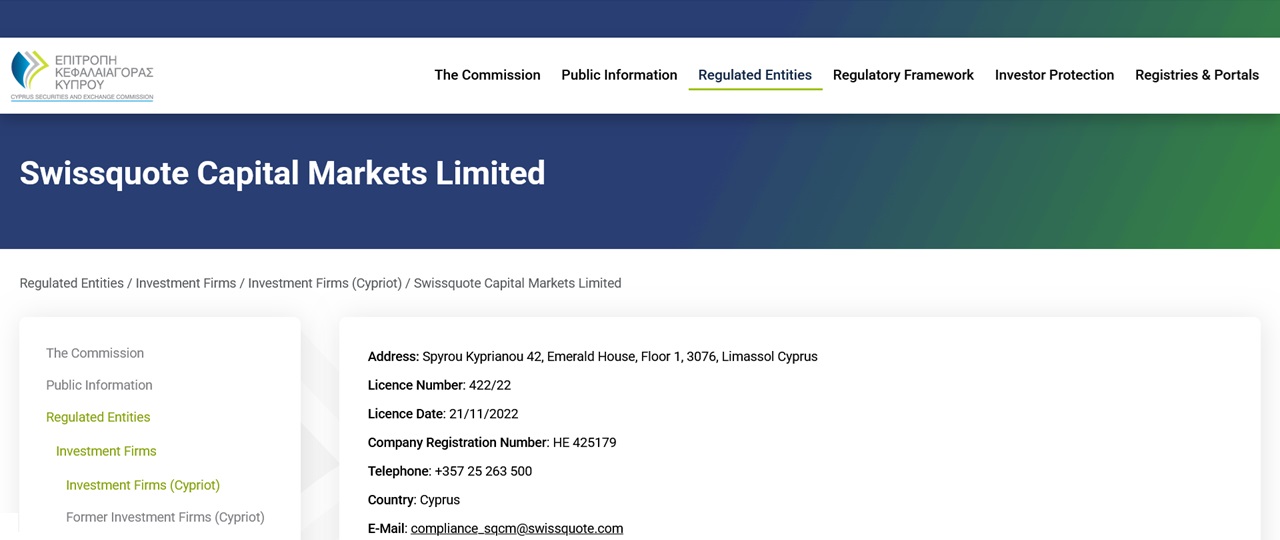 Swissquote CySEC license