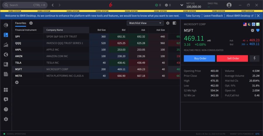Interactive Brokers' proprietary trading simulator