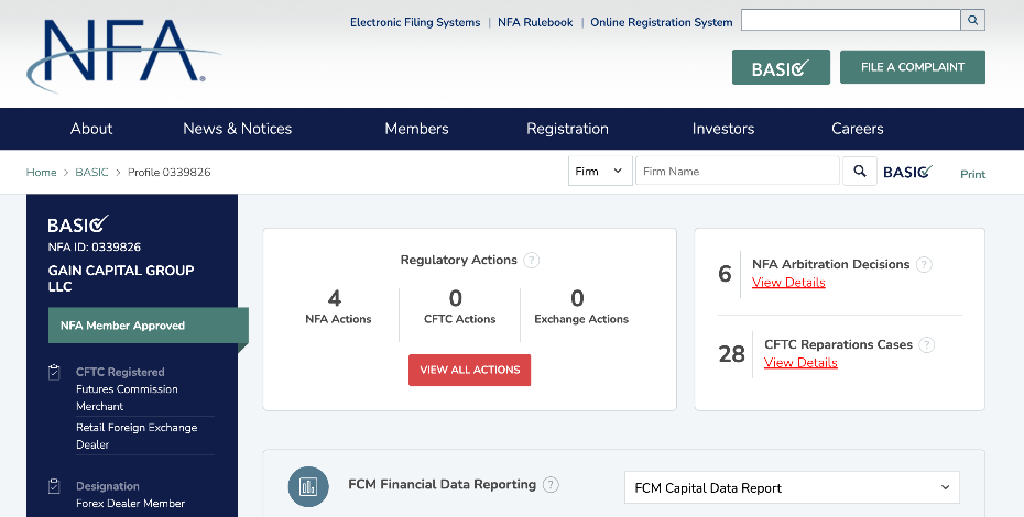 Results of running FOREX.com through US' NFA broker checker