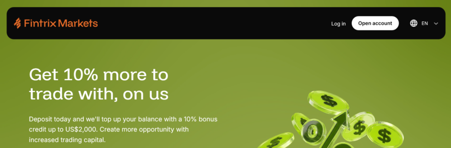 Fintrix Markets offers a 10% cash bonus on trader deposits