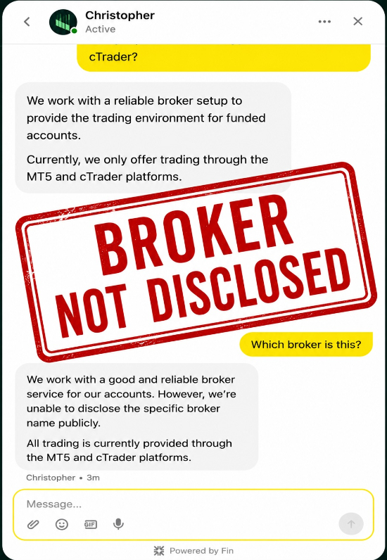 Conversation with GetLeveraged.com live chat support where they refuse to give details about the brokerage they use