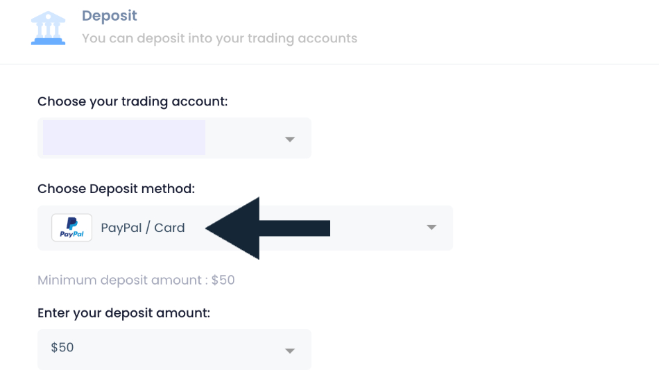 Depositing to a trading account using PayPal