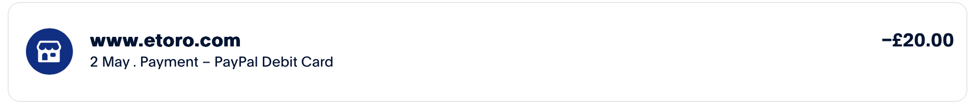 Confirmation of PayPal Debit Card transaction to an eToro account