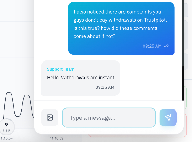 Live chat conversation with TagOption broker challenging their withdrawal complaints