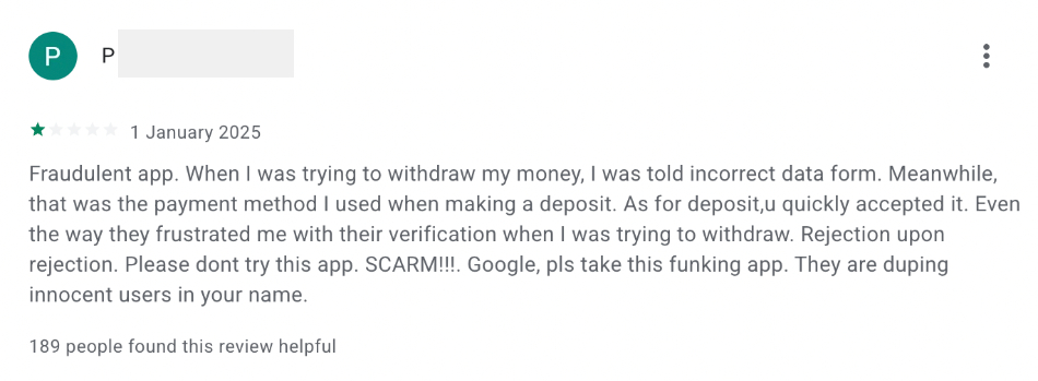 User complaint of Tickz not paying out withdrawals