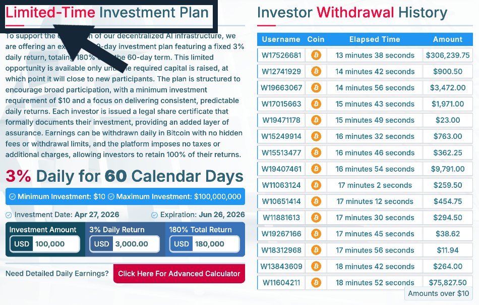 "Limited-Time" pressure tactics used by Winvest financial platform