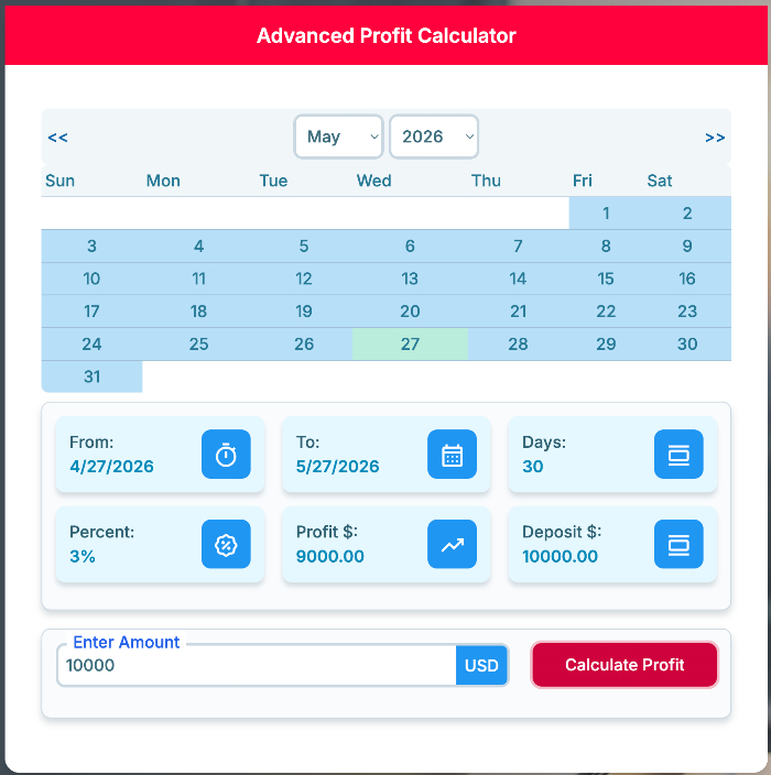 Unrealistic profit calculator on Winvest platform