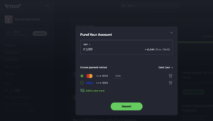 A debit card deposit to eToro