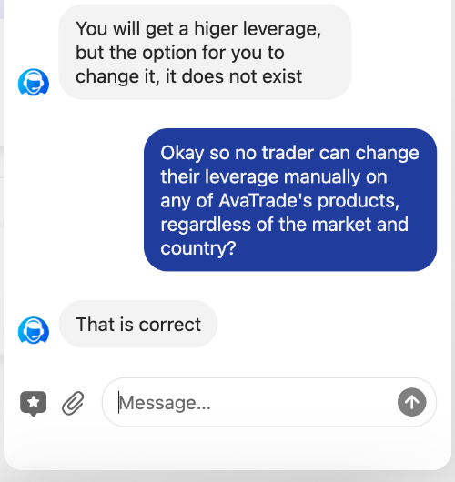 AvaTrade live chat support saying leverage can't be changed