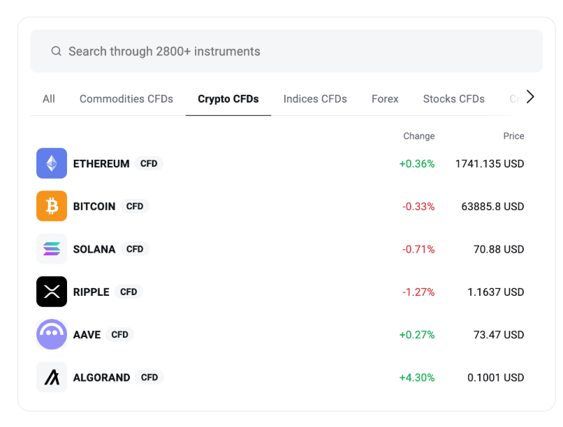 Crypto CFDs available at XTB