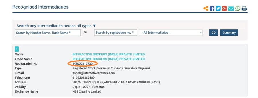 Locating Interactive Brokers on SEBI's online directory