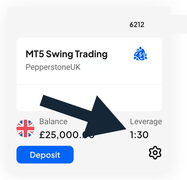 Checking leverage settings in Pepperstone account area