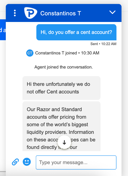 Pepperstone confirming cent trading accounts aren't available