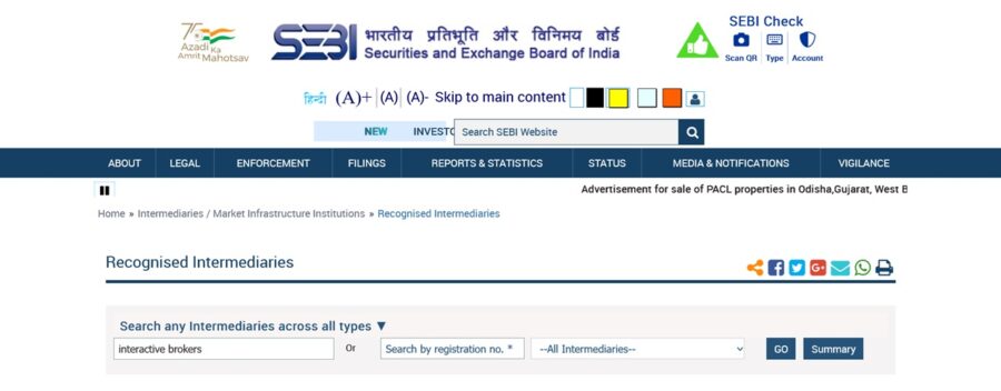 Looking for Interactive Brokers using SEBI's online directory