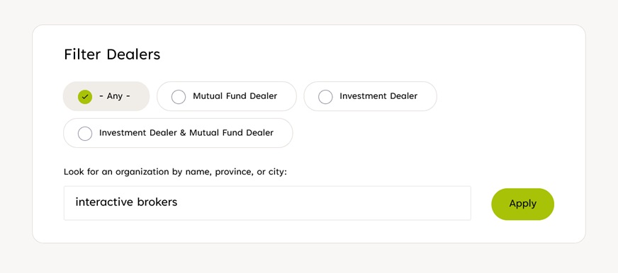 Searching for Interactive Brokers using the CIRO online database