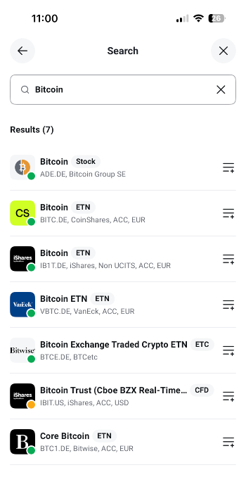 Bitcoin related instruments in the XTB app for UK clients