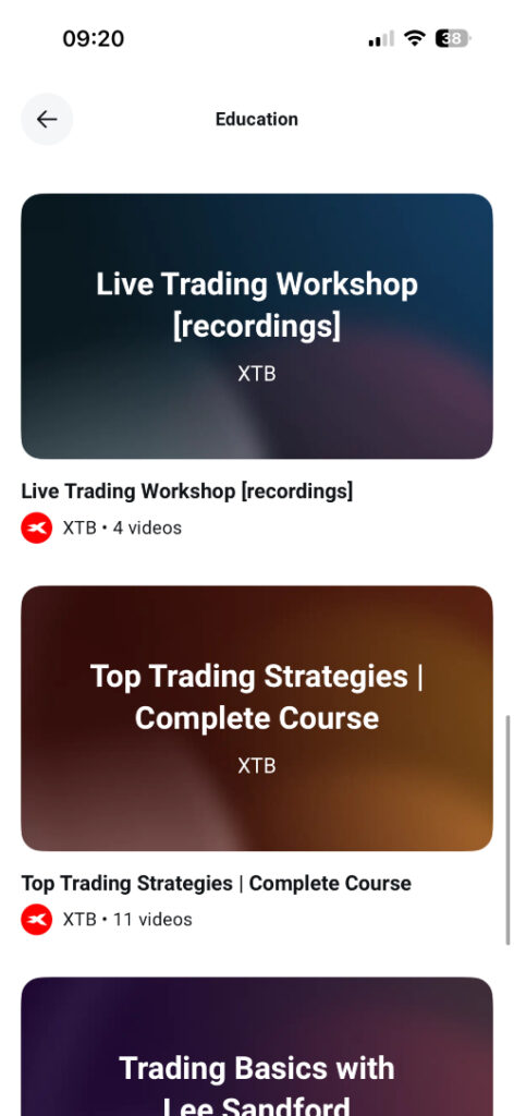 Educational course in the XTB app