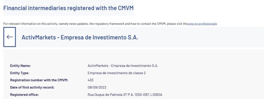 Estado regulatorio de ActivTrades en Portugal