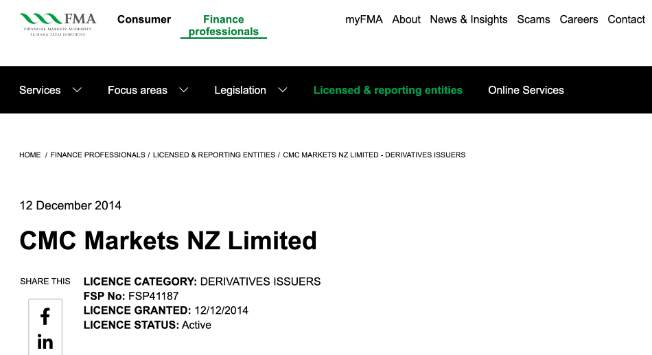 CMC Markets New Zealand license