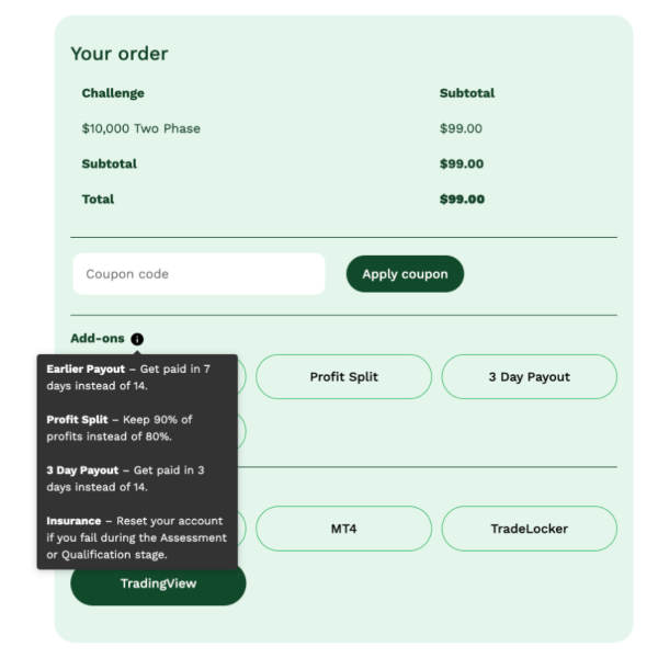 Paying for an Eightcap prop trading account