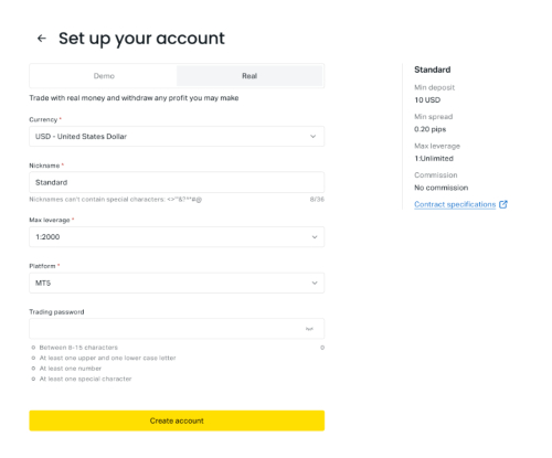 Exness account configuration